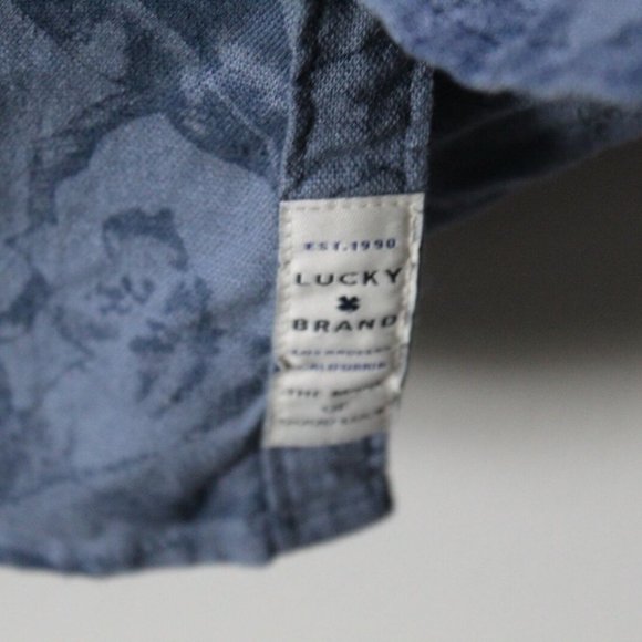 Lucky Brand Tropical Floral Linen Short Sleeve Button Shirt Blue Men's M H13011 - Picture 6 of 7